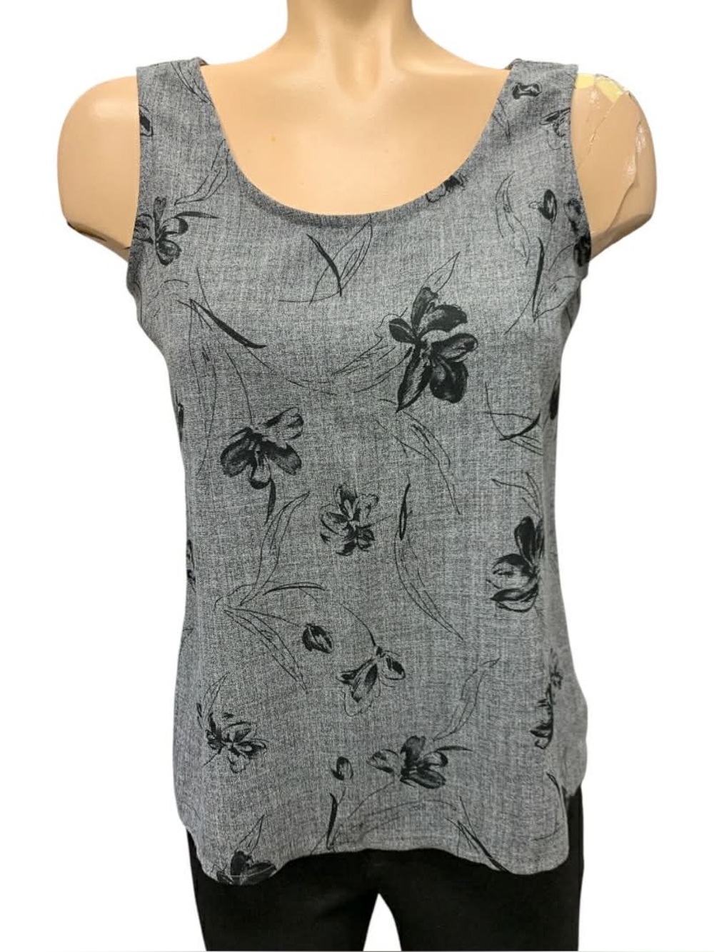 Brochure Gray Floral Scoop Neck Tank Top Size S